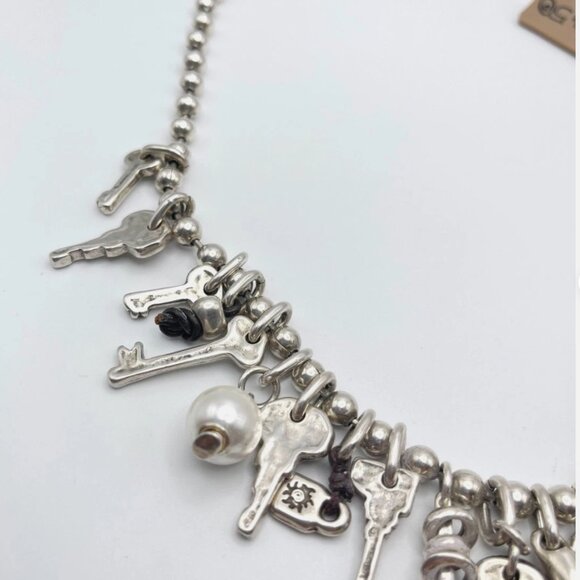 NWT Uno De 50 Statement Multi Charms Beaded Dangle Keys Pearl Silver Charm Chain - Picture 10 of 16